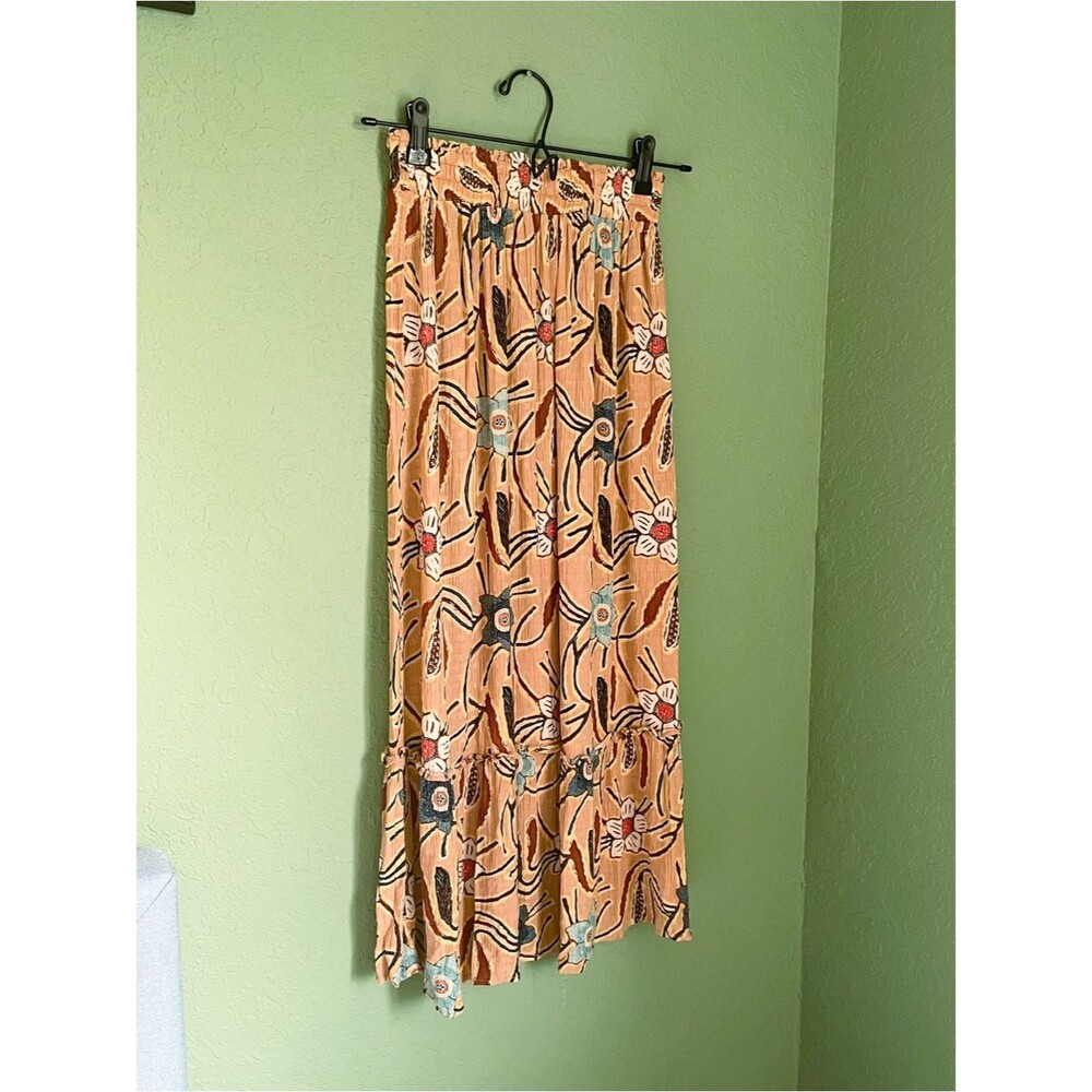 Christian Siriano New York Midi Tiered Smocked Skirt Size XS Boho Festival Tan - Picture 3 of 7